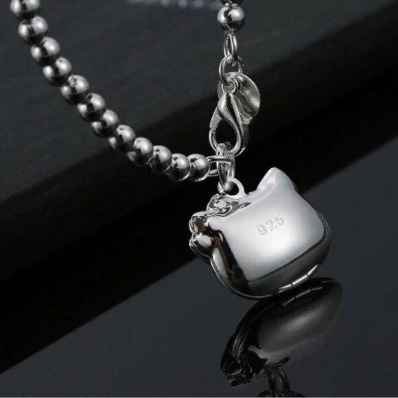NWT Hello Kitty Locket Charm Bracelet S925 Sterling Silver Beaded Chain 7.5" - Picture 6 of 8